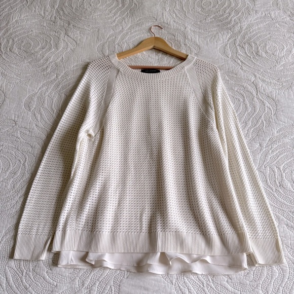 St. John - Waffle-Knit Pullover Sweater with Silk Detail - Ivory/White - Picture 2 of 14